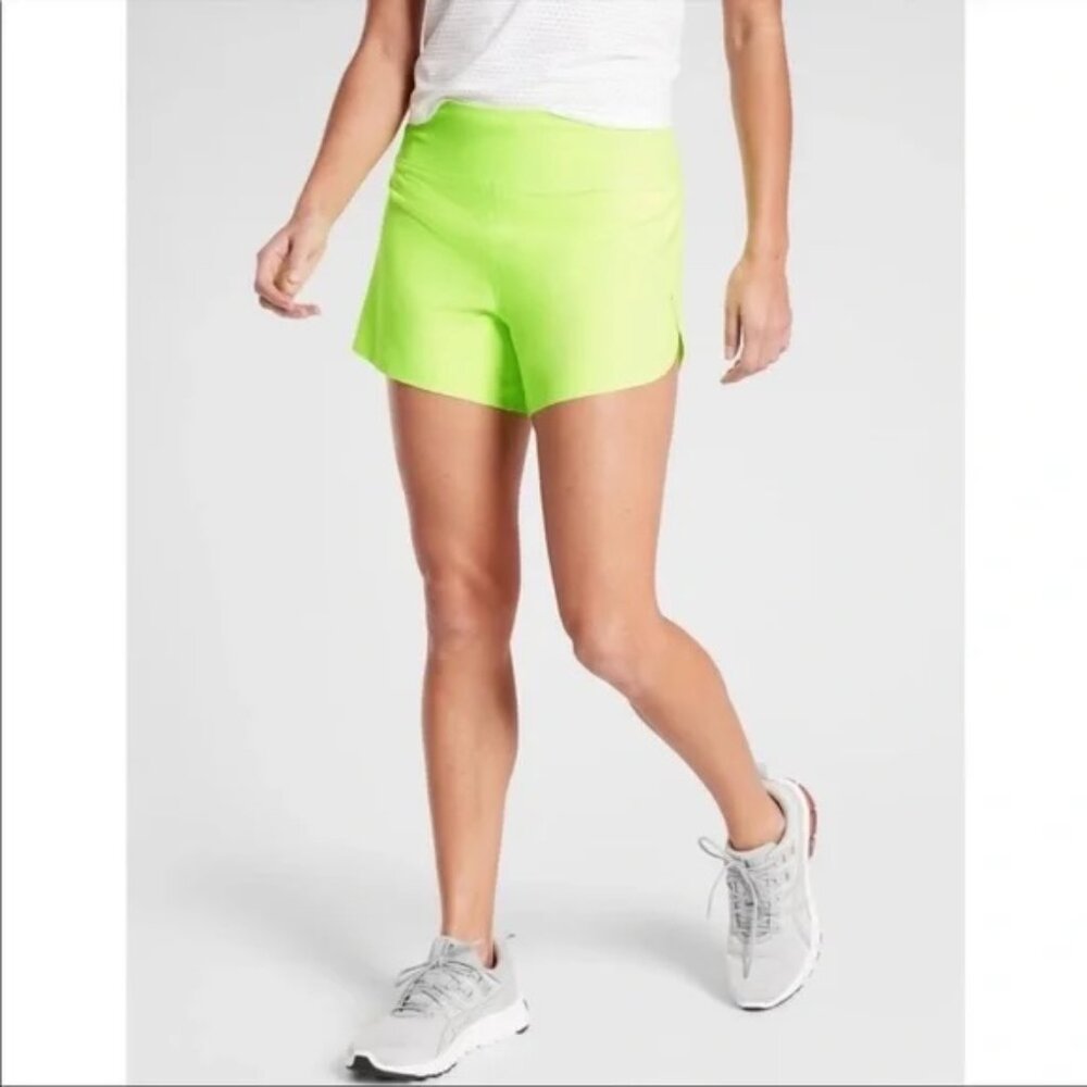Athleta Run With It 3” Shorts – Neon Green (Size Medium)
